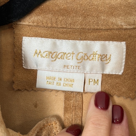 Margaret Godfrey Tan Suede Ruffle Button Front Shacket Size Medium Petite - Picture 3 of 5